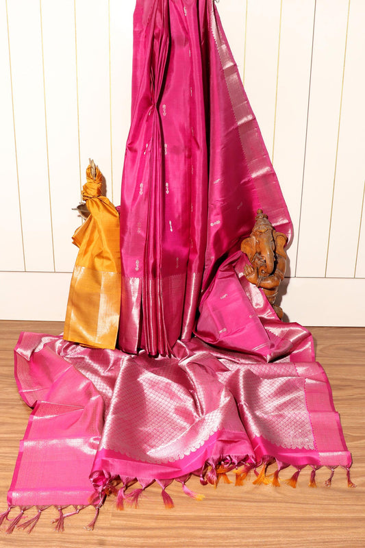 Rose Pink & Mustard Yellow Kanjeevaram Silk Saree 051