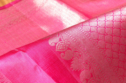 Rose Pink & Mustard Yellow Kanjeevaram Silk Saree 051