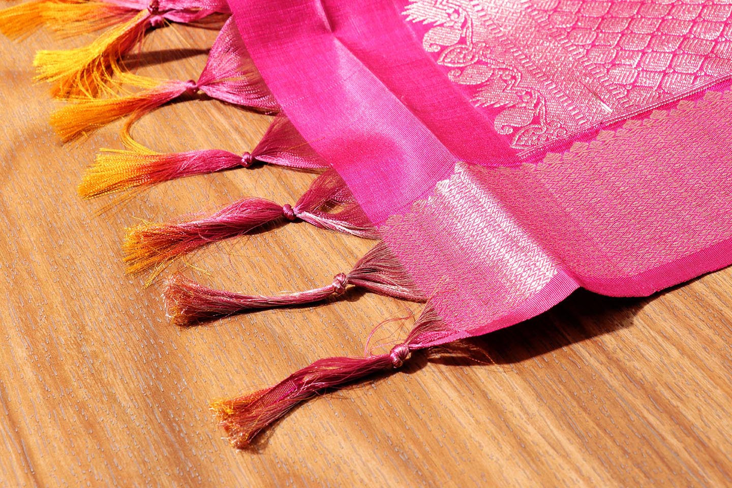 Rose Pink & Mustard Yellow Kanjeevaram Silk Saree 051