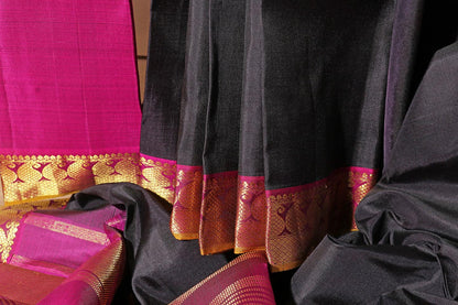 Black & Rani Pink Contemporary Kanjeevaram Silk Saree 052