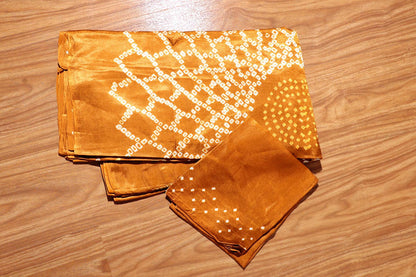 Mustard Ochre Hand-Tied Bandhani Silk Saree 053