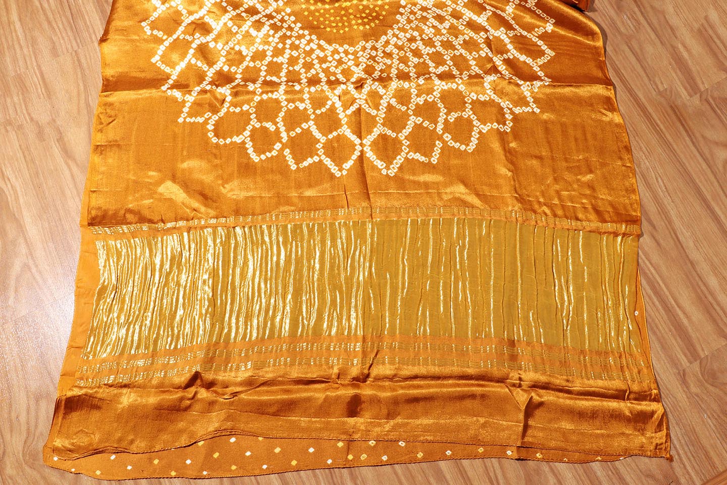 Mustard Ochre Hand-Tied Bandhani Silk Saree 053