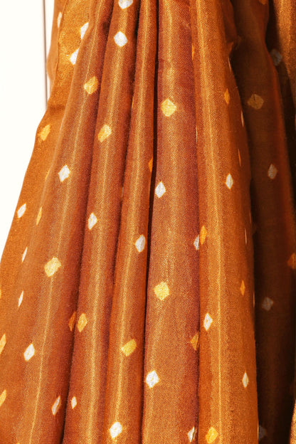 Mustard Ochre Hand-Tied Bandhani Silk Saree 053