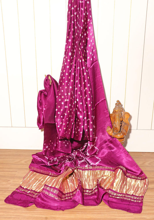 Royal Purple Handcrafted Bandhani Silk Saree 054