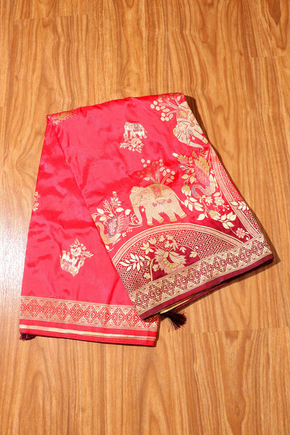 Shocking Pink & Purple Dola Silk Saree with Royal Motifs 060