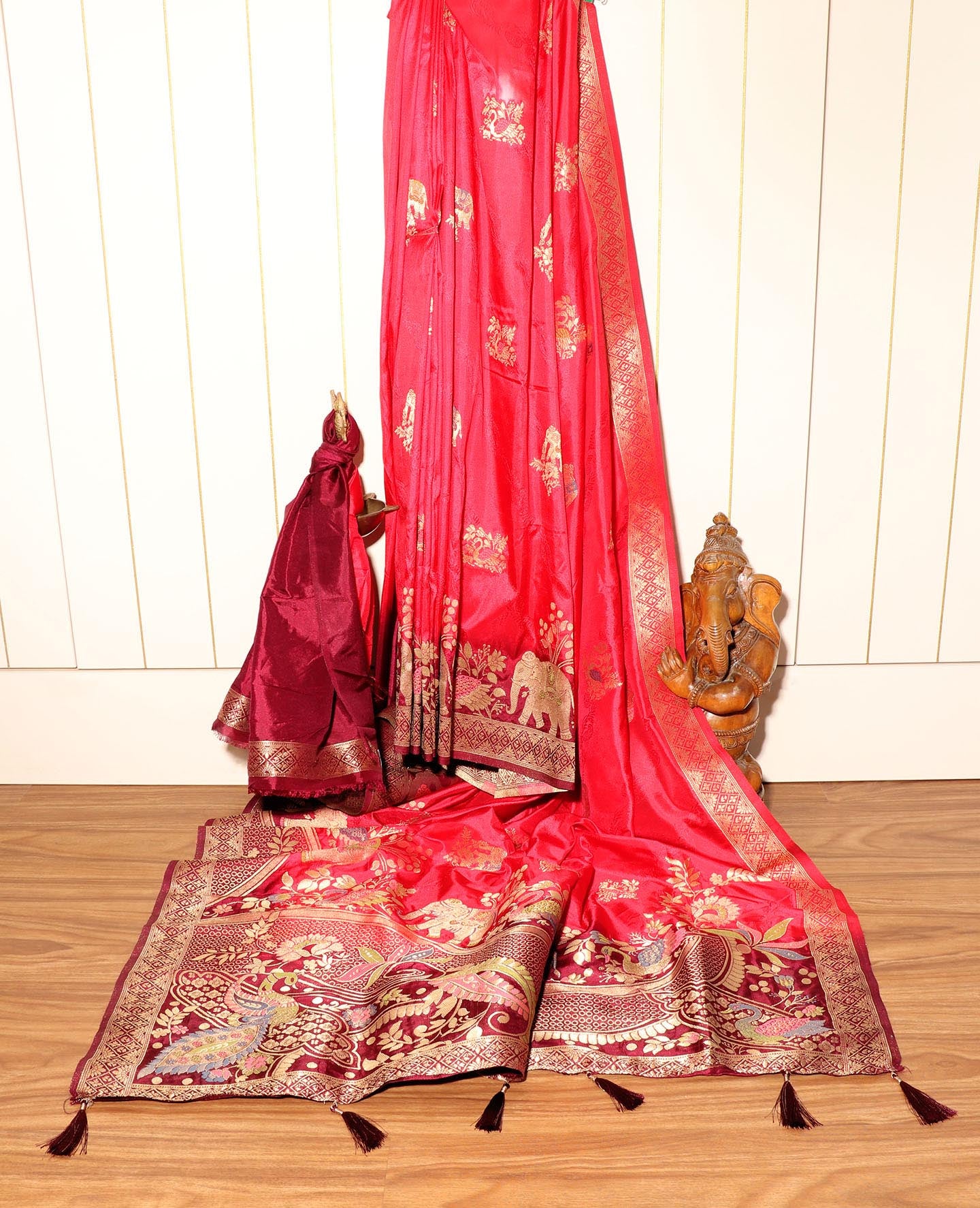 Shocking Pink & Purple Dola Silk Saree with Royal Motifs 060