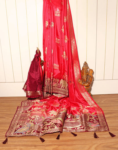 Shocking Pink & Purple Dola Silk Saree with Royal Motifs 060