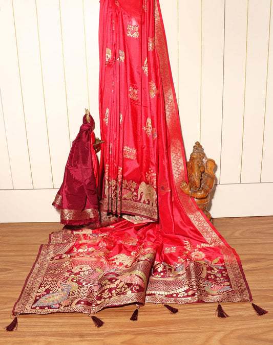 Shocking Pink & Purple Dola Silk Saree with Royal Motifs 060