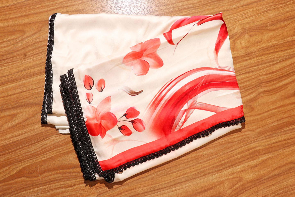 Ivory Blossom Digital Print Saree with Black Lace Border 063