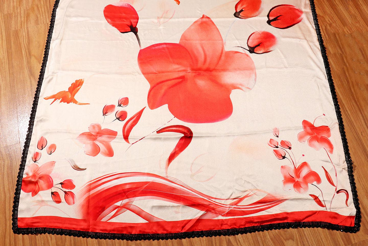 Ivory Blossom Digital Print Saree with Black Lace Border 063
