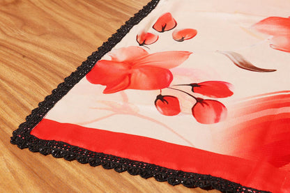 Ivory Blossom Digital Print Saree with Black Lace Border 063