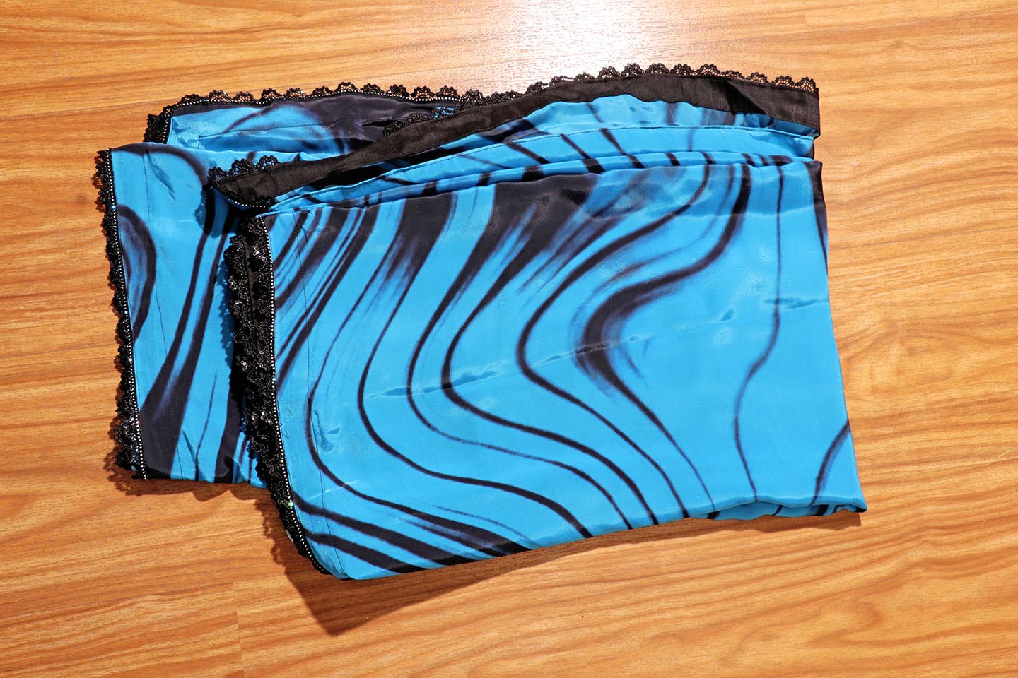 Midnight Wave Blue & Black Digital Print Saree with Swarovski Border 064
