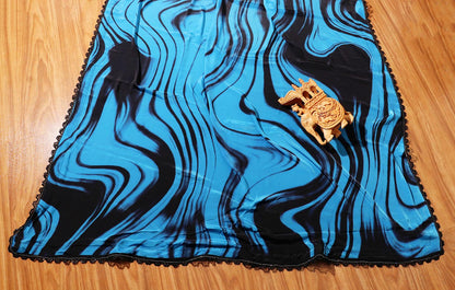 Midnight Wave Blue & Black Digital Print Saree with Swarovski Border 064