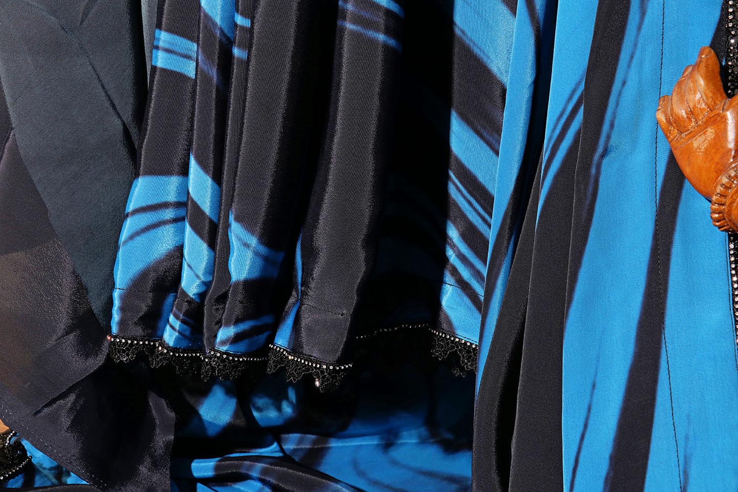 Midnight Wave Blue & Black Digital Print Saree with Swarovski Border 064