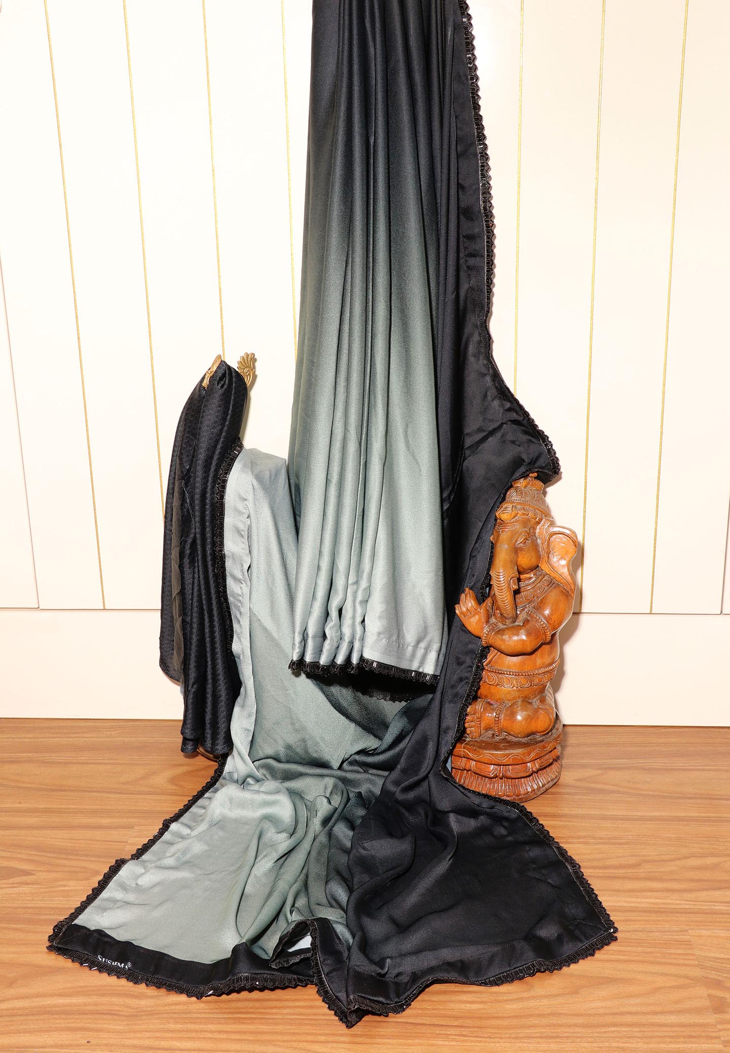 Charcoal Mist Ombre Saree with Black Lace Border 067