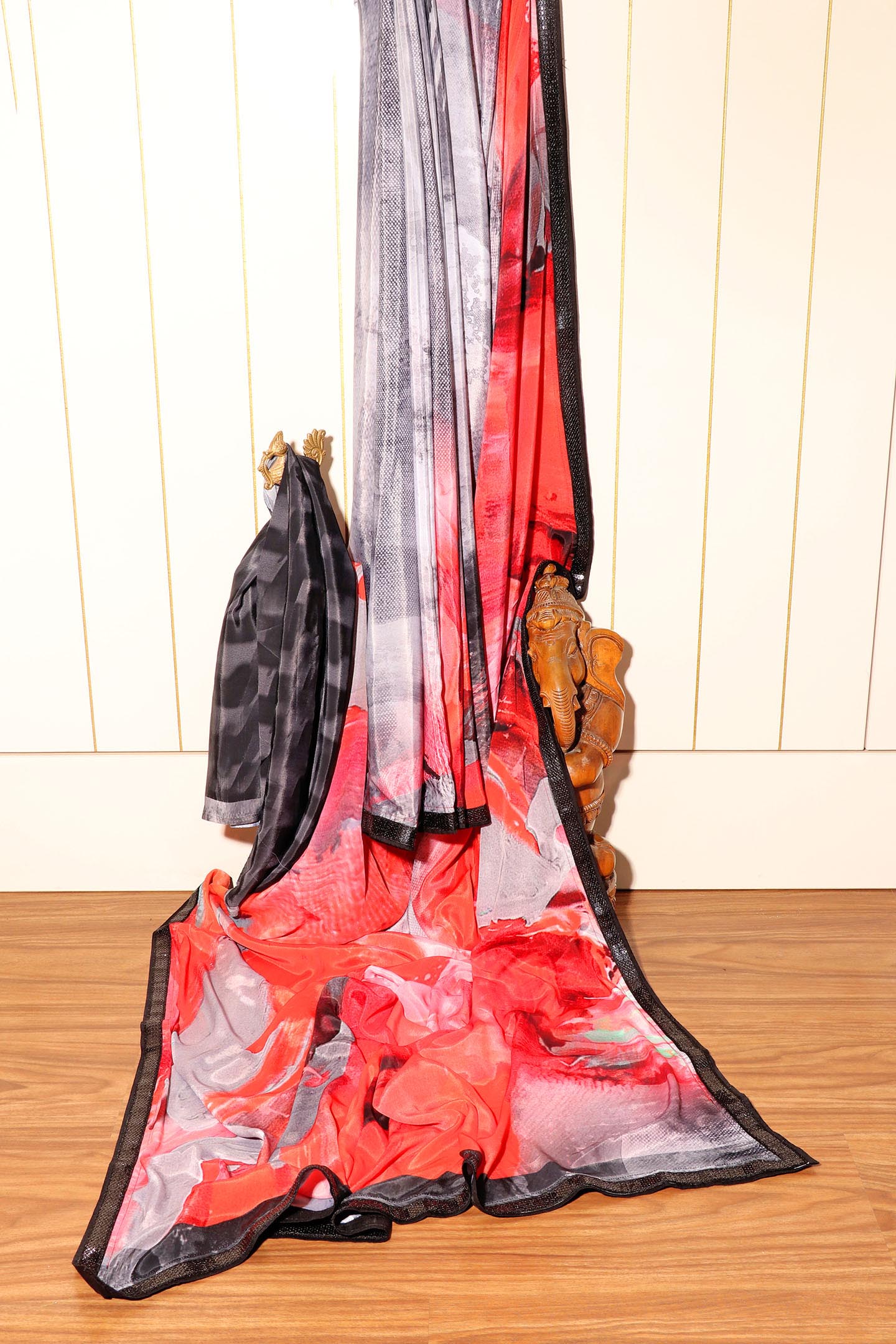 Smoke & Flame Digital Print Saree with Sequin Black Border 070