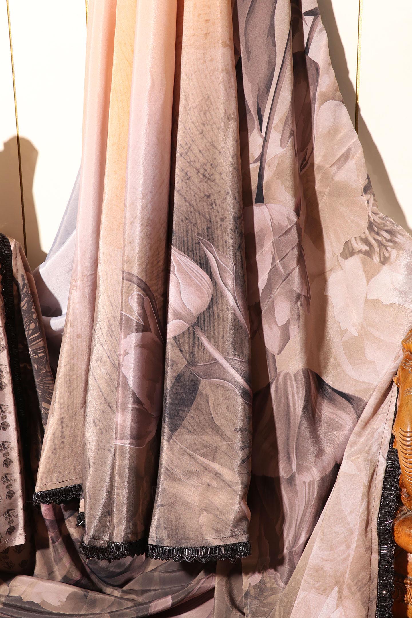 Earth Whisper Digital Print Saree with Black Sequin Border 071