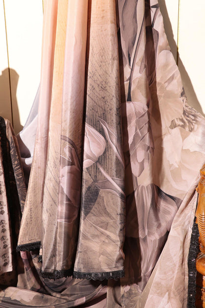 Earth Whisper Digital Print Saree with Black Sequin Border 071