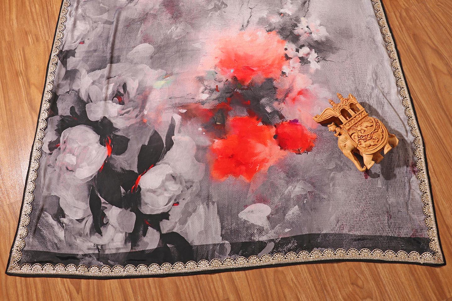 Monsoon Bloom Digital Print Saree with Gota Patti Border 072