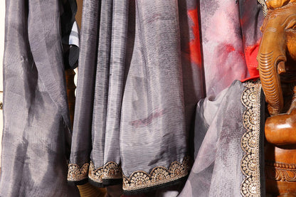 Monsoon Bloom Digital Print Saree with Gota Patti Border 072