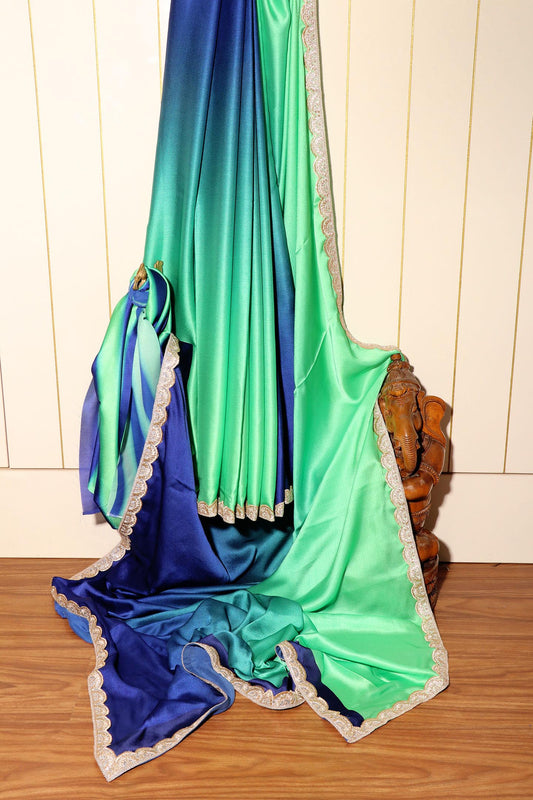 Ocean Breeze Ombre Saree with Scalloped Zari Lace 073