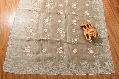 Sage Green Tissue Organza Saree with Pearl & Swarovski Border 074