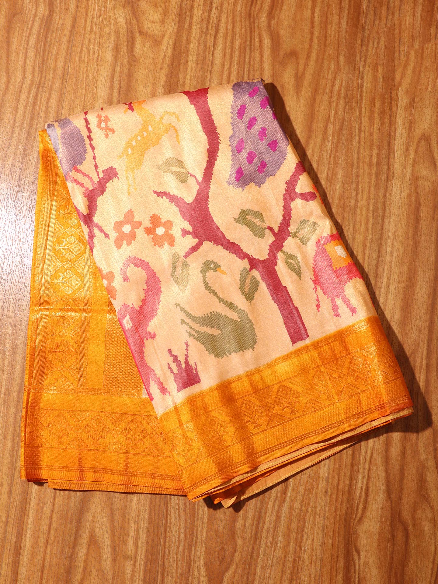 Kosiya Kanjivaram Fusion Saree in Beige & Mustard 075