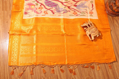 Kosiya Kanjivaram Fusion Saree in Beige & Mustard 075