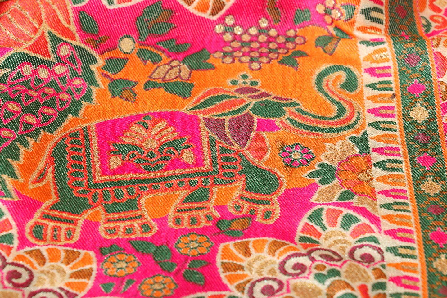 Suhani Silk Saree in Ivory with Multicolor Butti & Woven Animal Motifs 077