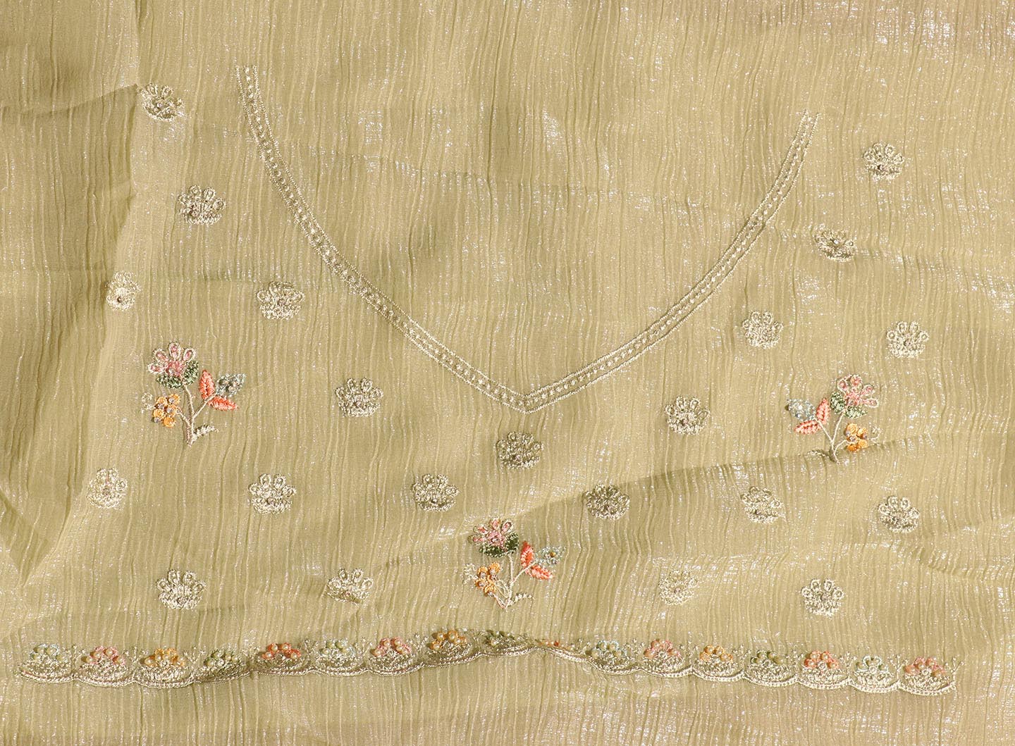 Pista Whisper Chiffon Tissue Saree with Pastel Embroidery & Swarovski Detail 078