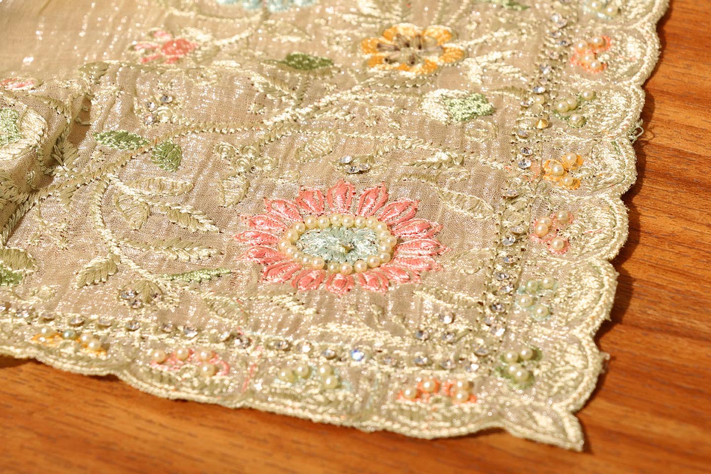 Pista Whisper Chiffon Tissue Saree with Pastel Embroidery & Swarovski Detail 078
