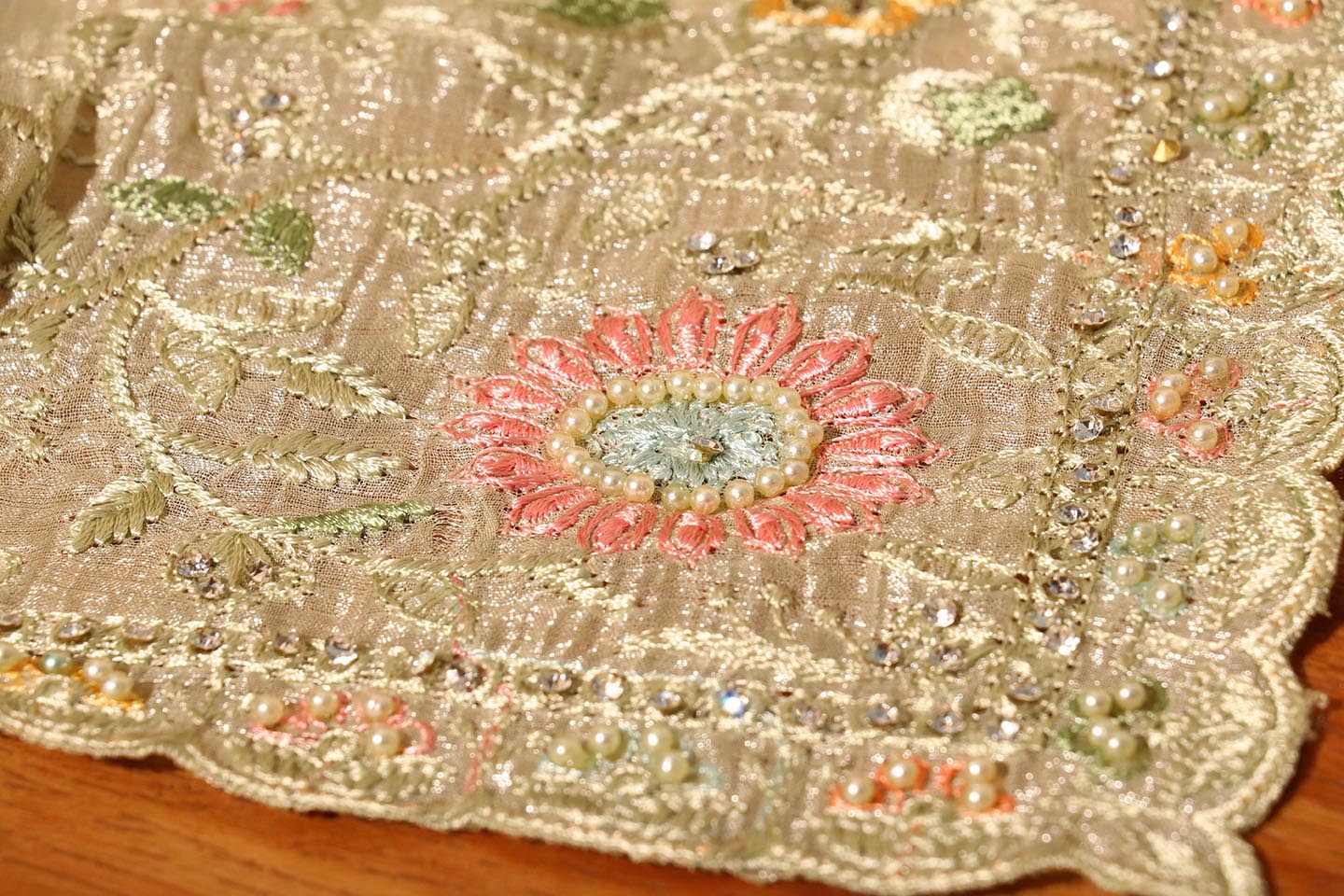 Pista Whisper Chiffon Tissue Saree with Pastel Embroidery & Swarovski Detail 078