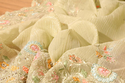 Pista Whisper Chiffon Tissue Saree with Pastel Embroidery & Swarovski Detail 078