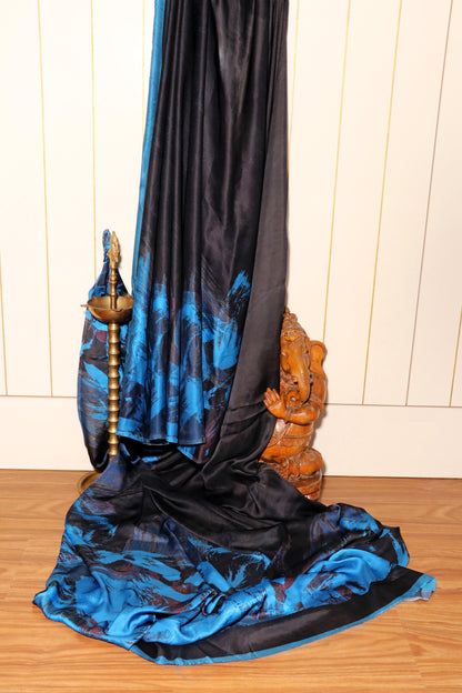 Midnight Azure Digital Georgette Saree 079