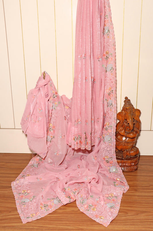 Blush Bloom Chiffon Tissue Saree 081