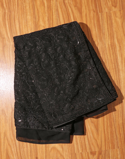 Midnight Elegance Embroidered Black Saree 084