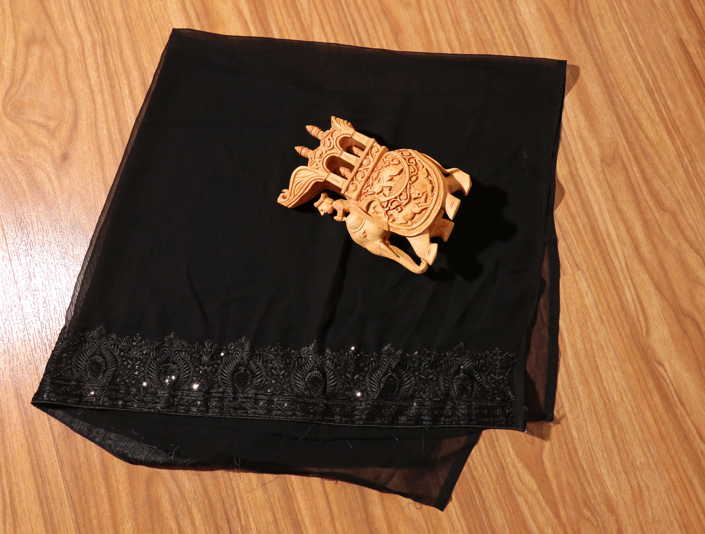 Midnight Elegance Embroidered Black Saree 084
