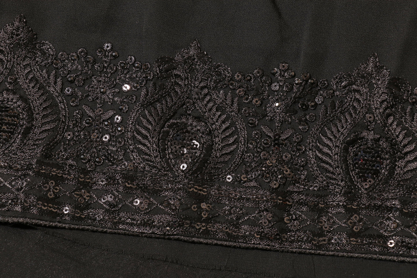 Midnight Elegance Embroidered Black Saree 084
