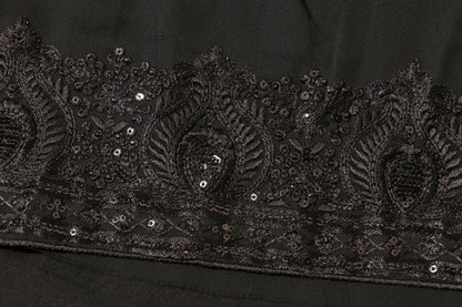 Midnight Elegance Embroidered Black Saree 084