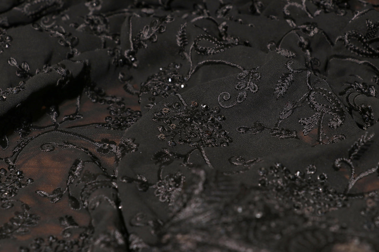 Midnight Elegance Embroidered Black Saree 084