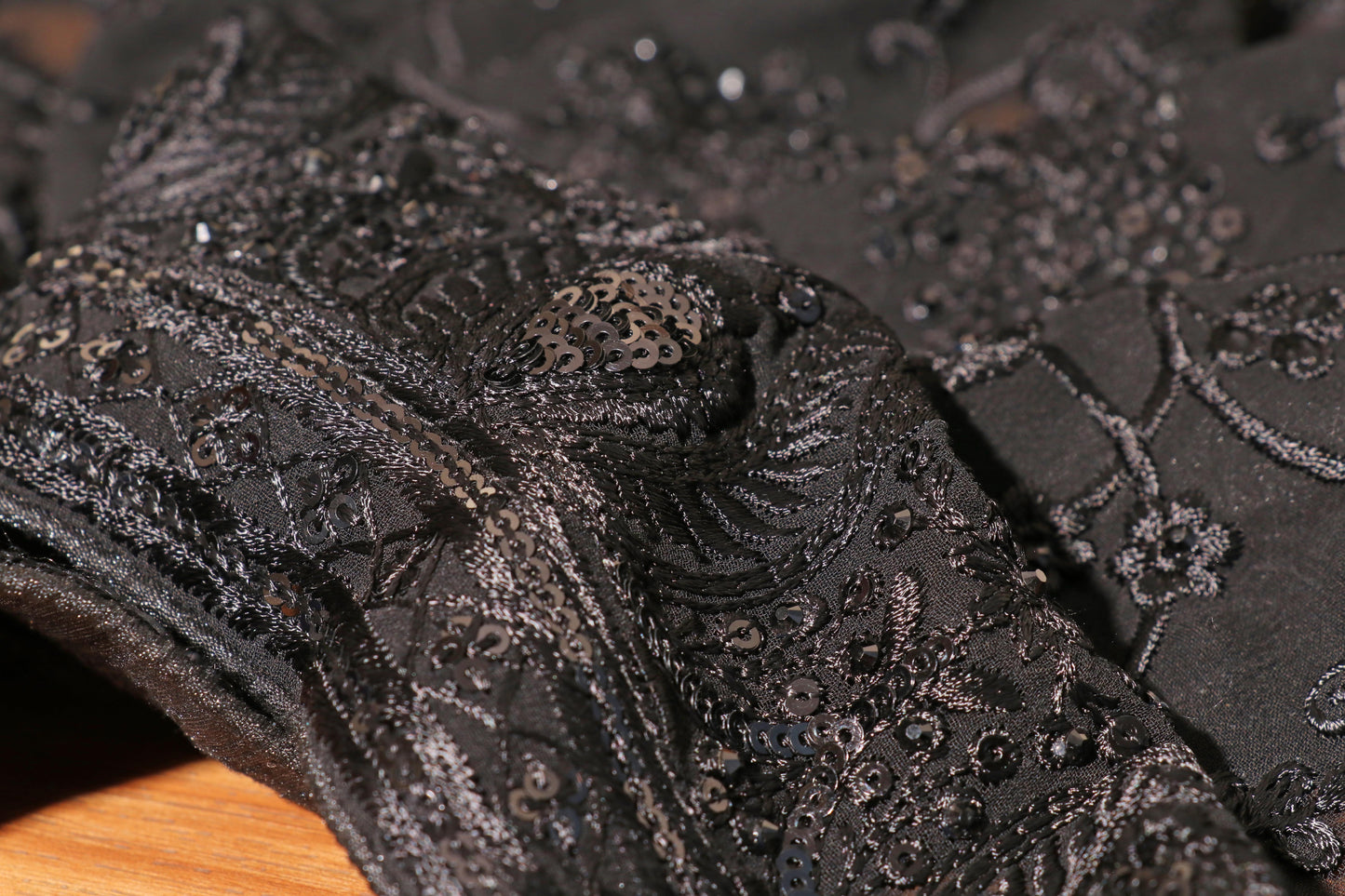 Midnight Elegance Embroidered Black Saree 084