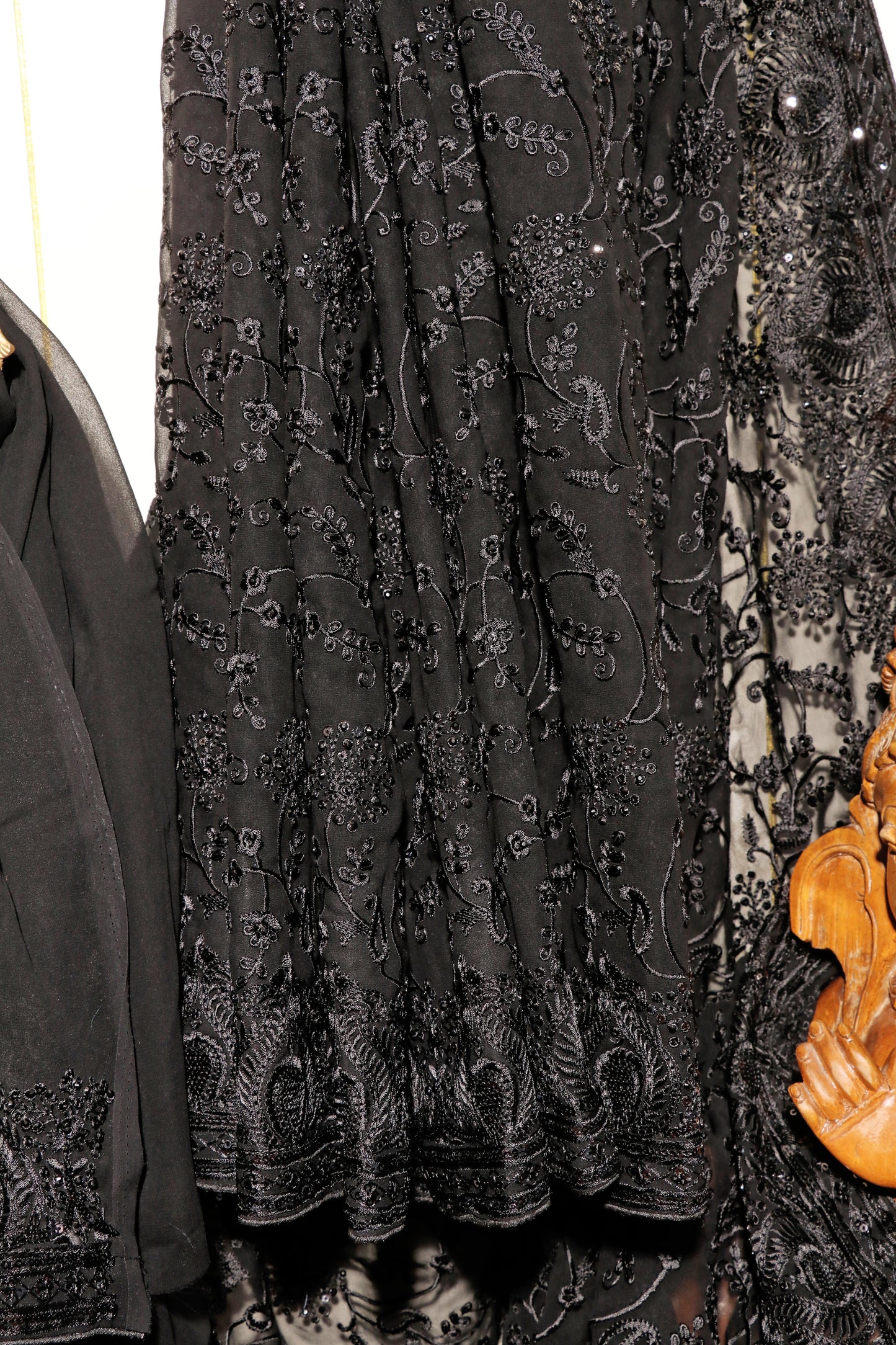 Midnight Elegance Embroidered Black Saree 084