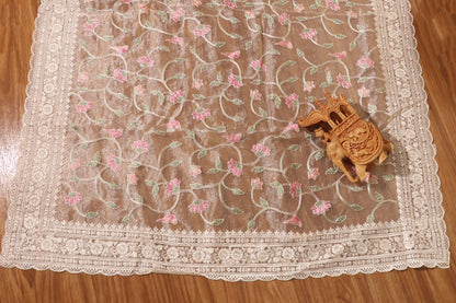 Lotus Bloom Ivory Net Saree 087