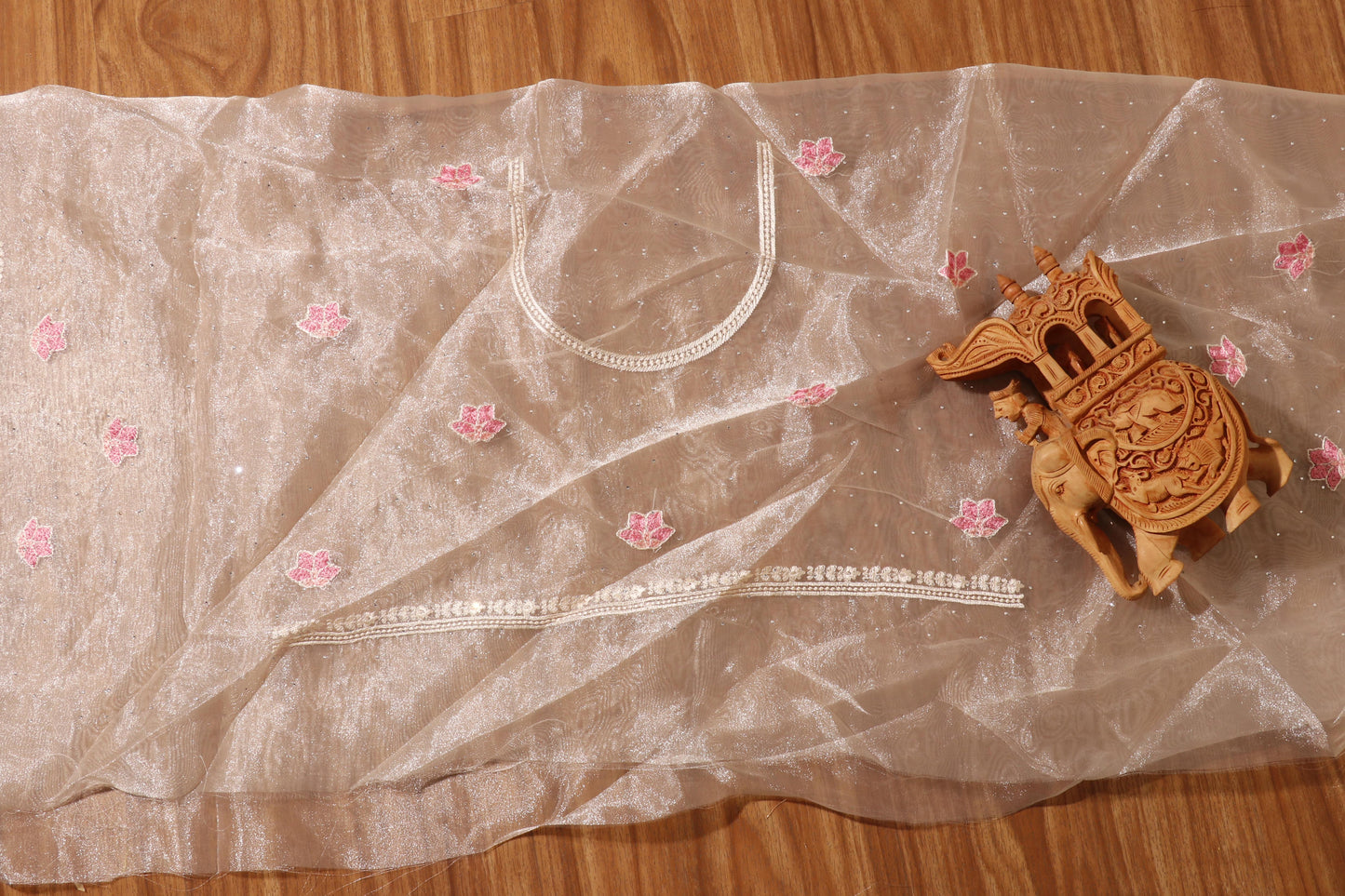 Lotus Bloom Ivory Net Saree 087