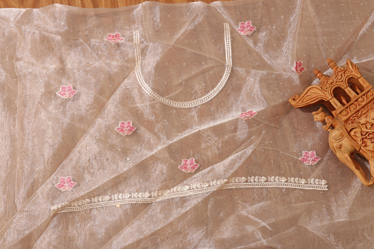 Lotus Bloom Ivory Net Saree 087