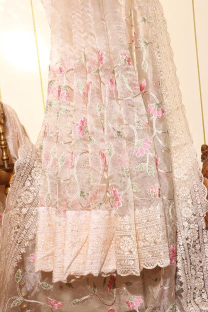 Lotus Bloom Ivory Net Saree 087