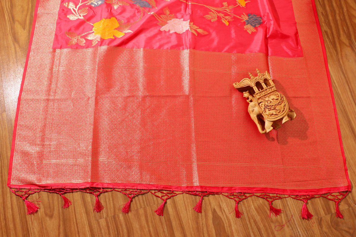 Peach Pink Damini Silk Saree with Zari Border 088