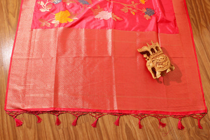 Peach Pink Damini Silk Saree with Zari Border 088