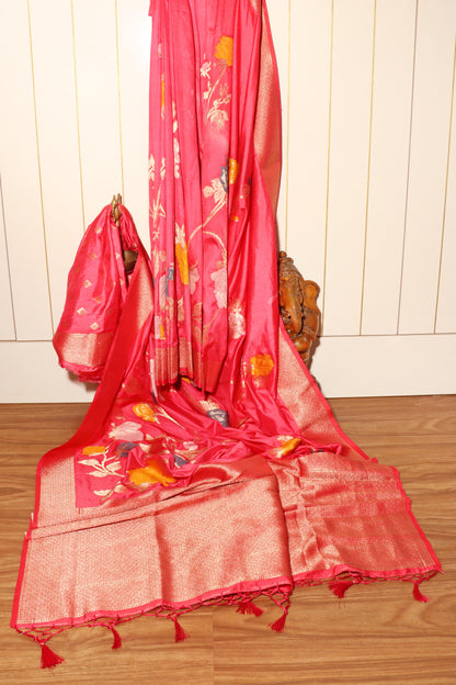 Peach Pink Damini Silk Saree with Zari Border 088
