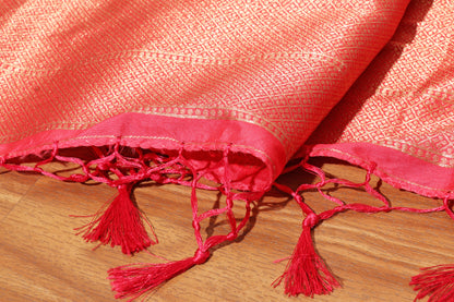 Peach Pink Damini Silk Saree with Zari Border 088